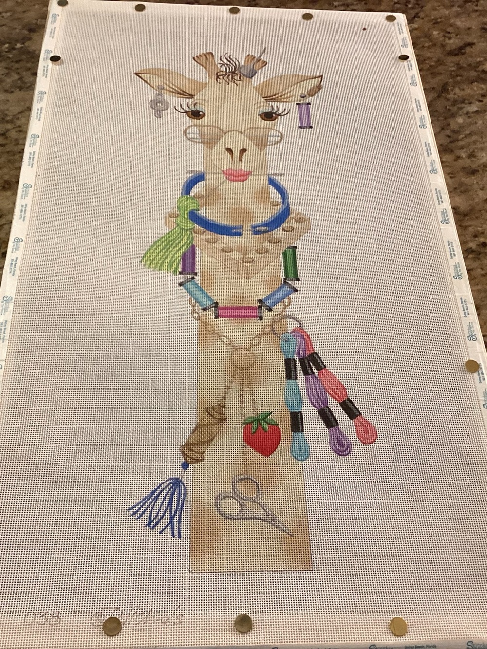 Giraffe hand painted needlepoint canvas. New